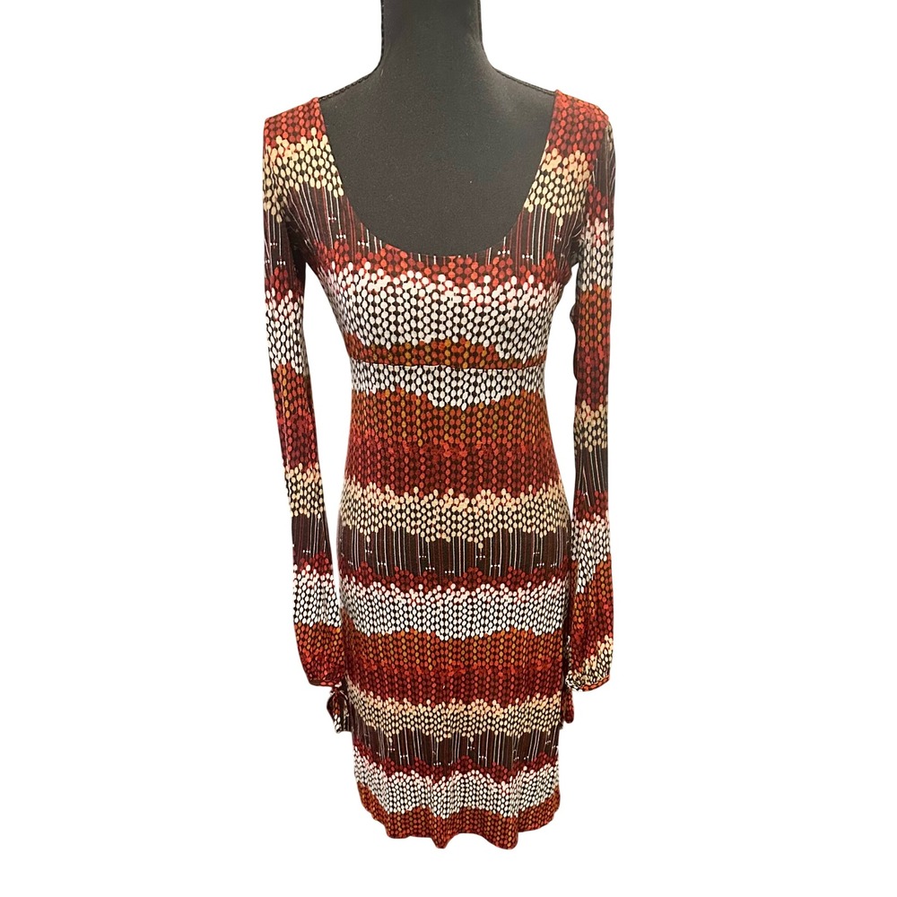 United Colors of Benetton Orange Dot Print  Keyhole Dress Made in Italy